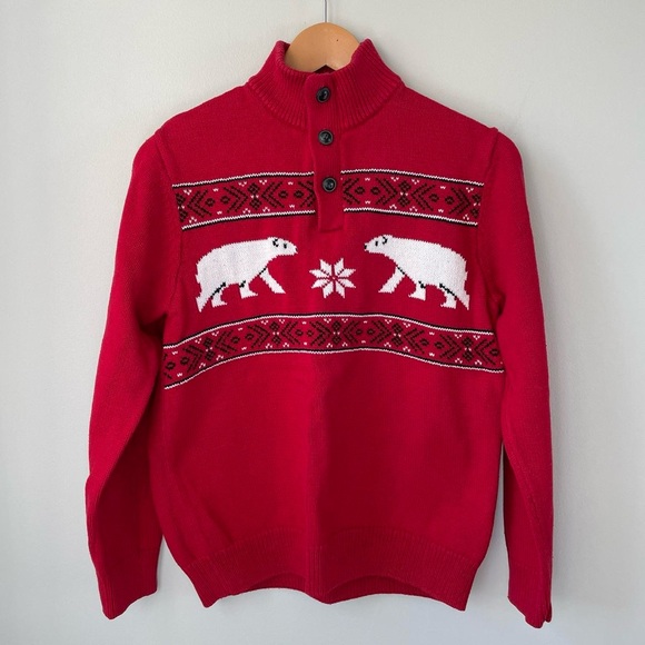 Chaps Vintage Red and White Christmas Polar Bear Sweater - Picture 2 of 8